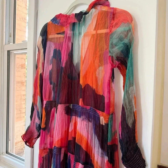 Anthropologie The Marais Printed Chiffon Maxi Dress Pink Red XSP Petite - Picture 14 of 16
